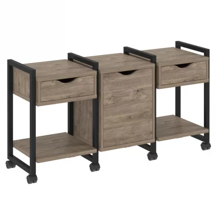 Тумба на колесных опорах наборная. Вариант №6 LOFT VR.L-TN-6.K Металл черный Тиквуд темный_0