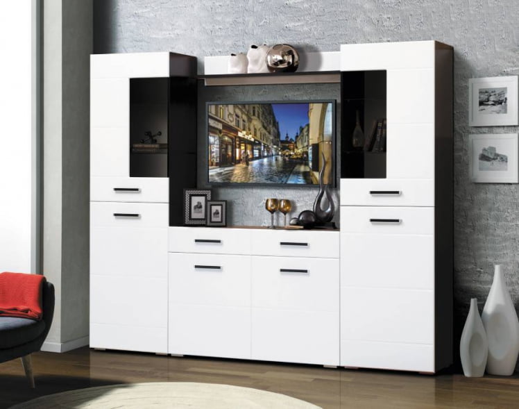 Набор мебели для гостиной Грация 1.8 с комодом с 3-мя ящиками и 3-мя дверями МДФ глянец Венге/Венге шелк_0