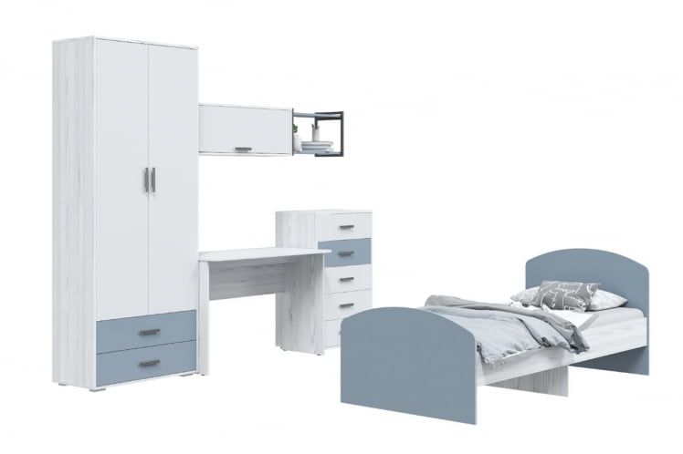 Кровать детская Стич, ясень анкор светлый/серо-голубой_1