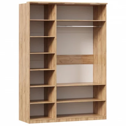 Шкаф трехстворчатый с зеркалом и декоративными накладками Фиджи 004 Дуб Золотой Белый_1