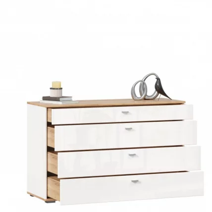 Комод 1200 с 4 ящиками и зеркалом Фиджи 011 Дуб Золотой Белый_8