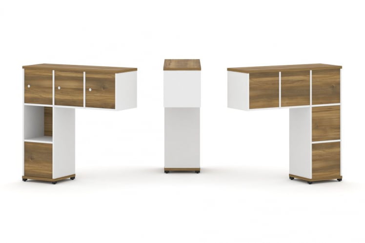 Надставка на стол низкая односторонняя + задняя стенка (5 шт.) + блок с 1-м ящиком (1 шт.) + распашной фасад (3 шт.) CONCEPT CN.ONN-006 Сандал Янтарный Белый бриллиант Черный металл_0