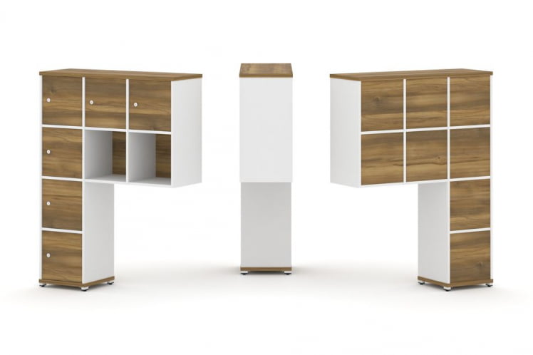 Надставка на стол высокая односторонняя + задняя стенка (8 шт.) + распашной фасад (6 шт.) CONCEPT CN.ONV-009 Сандал Янтарный Белый бриллиант Белый металл_0