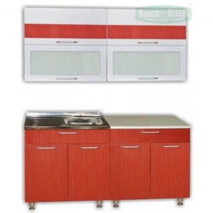 Кухонный гарнитур Легенда-6 Страйп белый/Страйп красный/корпус Белый_0