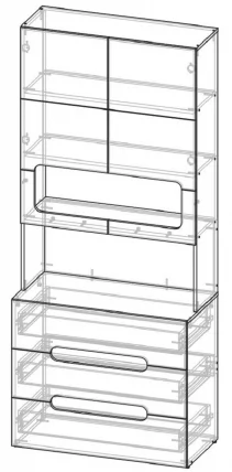 Стеллаж с ящиками Палермо Юниор 04  Белый глянец Ясень шимо светлый Синий_3