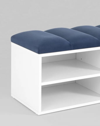 Обувница Хольст 2 белая велюр Синий_4