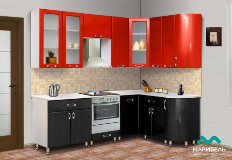 КУХОННЫЙ ГАРНИТУР «МЫЛО 128» 2,4 х 1,5 м Чёрный металлик/Бордо металлик_0