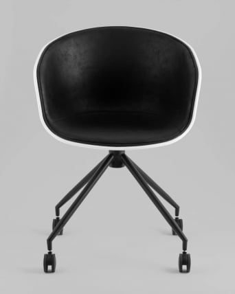 Кресло офисное LIBRA пластик белый экокожа черная на колесиках_6