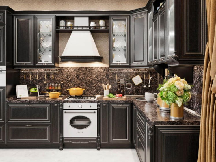Кухонный гарнитур угловой Италия №07 Черный Дуб темный_3
