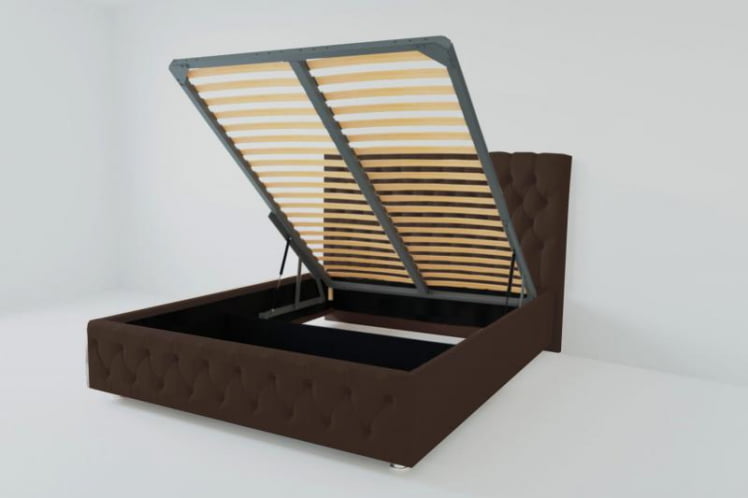 Мягкая интерьерная кровать &куот;Версаль&куот; с подъемным механизмом Материал фасада: Искусственная кожа; Спальное место: 1400х2000 мм; Цвет фасада: Коричневый; Цвет корпуса: Коричневый / "Версаль"_0