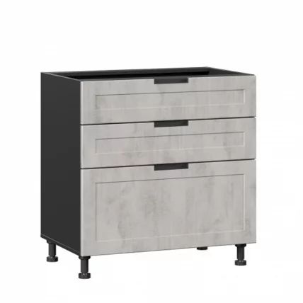 Тумба кухонная 800 с 3 ящиками ЛЮКС (4) Джамис ЛД 296.930.000.082 Черный Белый камень_0