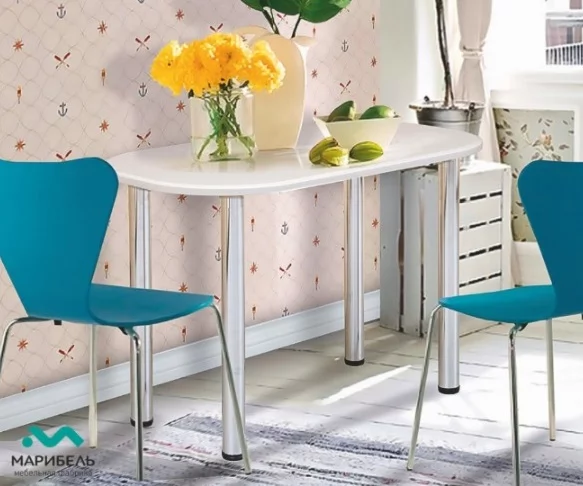 Стол обеденный 1100*600 овальный на металлических опорах Ваниль матовый_0