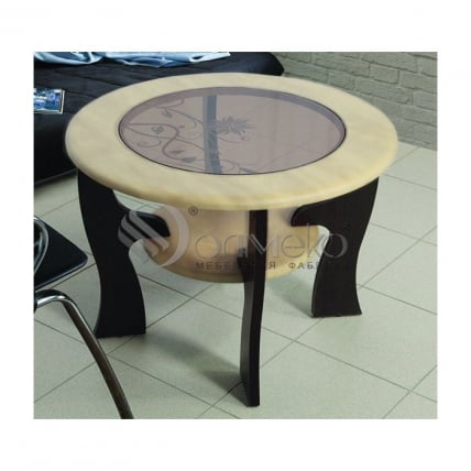 Стол журнальный Маджеста - 6 с пескоструйным рисунком Венге/Белый дым_0