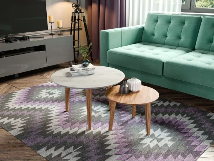 Комплект журнальных столов Тип 6 высокий и низкий Орех фактурный Бетон светлый_2