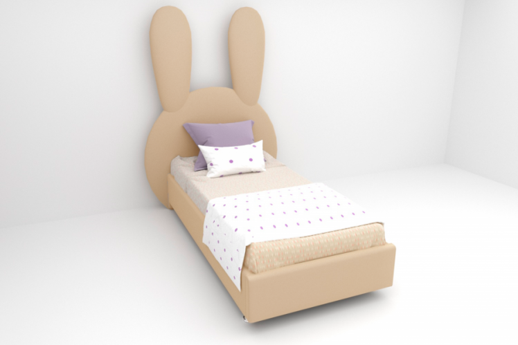 Детская кровать "Зайка" с ортопедическим основанием Цвет фасада: Бежевый; Цвет корпуса: Бежевый; Материал фасада: Искусственная кожа; Размер: 900х2000 мм; Спальное место: 900х2000 мм _0