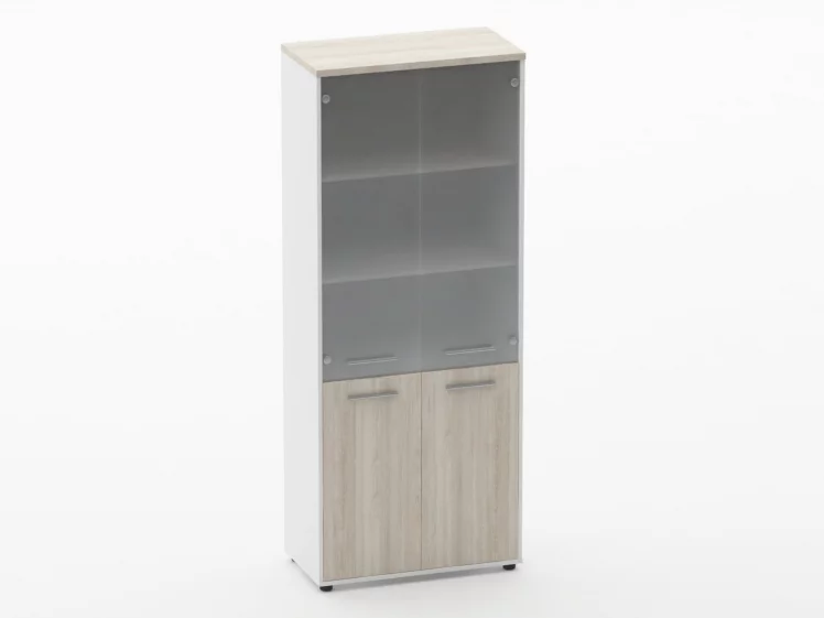 Шкаф 4 широкий верх стеклянные двери, низ закрытый Deka 10.19.171 Дуб Сантана светлый/Белый_0