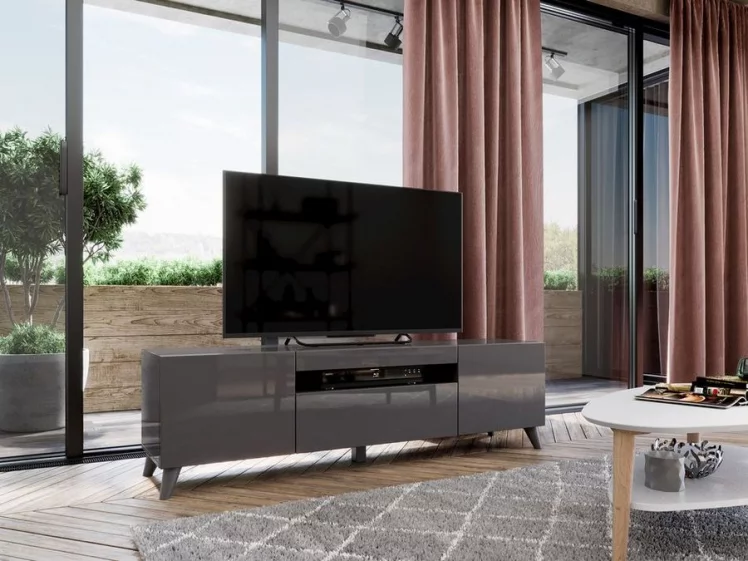 Тумба под ТВ Бруклин 1600 с опорами Оникс Серый глянец_4