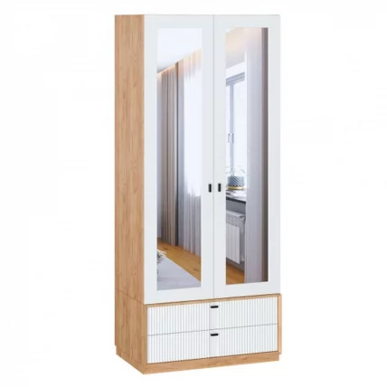 Шкаф двухстворчатый с зеркалом Бари ЛД 698.190.000 Дуб Золотой Белый_0