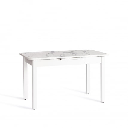 Стол АЛИГЕРЙ ЛДСП/ХПЛ/опора-массив березы , 130 х 75+30 х 75 см, Мрамор светлый/белый / ALIGERY ЛДСП/HPL/опора-массив_3