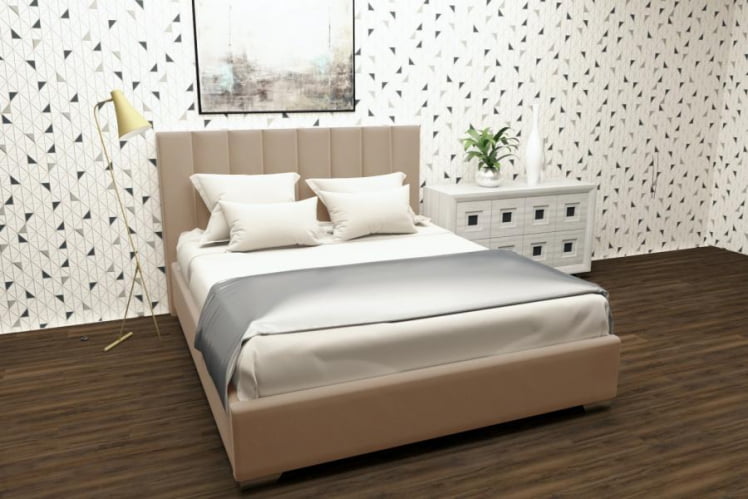 Мягкая интерьерная кровать Терра с подъемным механизмом Цвет фасада: Светло коричневый; Материал фасада: Металл/Велюр; Спальное место: 900х2000 мм_0