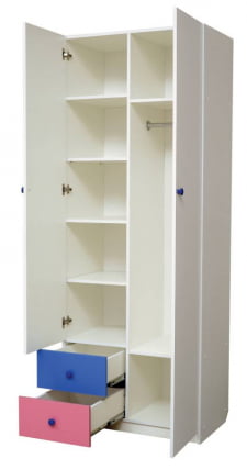 Шкаф 2-х дверный комбинированный с ящиками Радуга Белый/Лайм/Синий_1