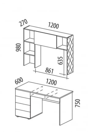 Стол с надстройкой (лев/прав) Монако 902.301 Дуб Вотан Оникс Графит_2
