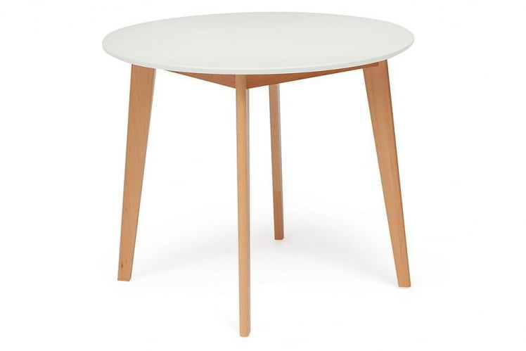 Стол обеденный BOSCO (Боско) основание бук, столешница мдф, D900, Белый+Натуральный ( Бук)_0