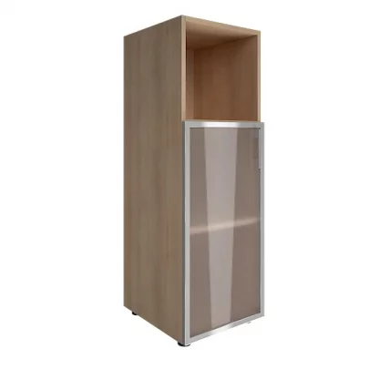 Шкаф книжный средний со стеклом в раме Lacobel без топа YALTA LT-SU 2.2R black Снежная Патина_0