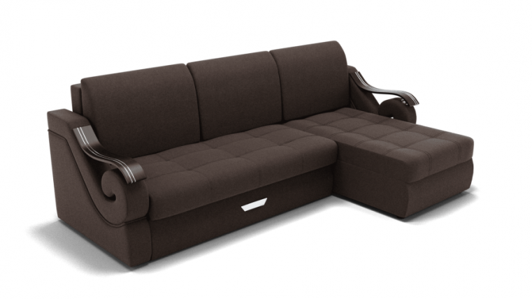 Диван Дубай-2 с оттоманкой угол левый/правый (ЗР) Цвет фасада: Коричневый; Тип: Левый/правый; Материал фасада: Металл/Велюр_0