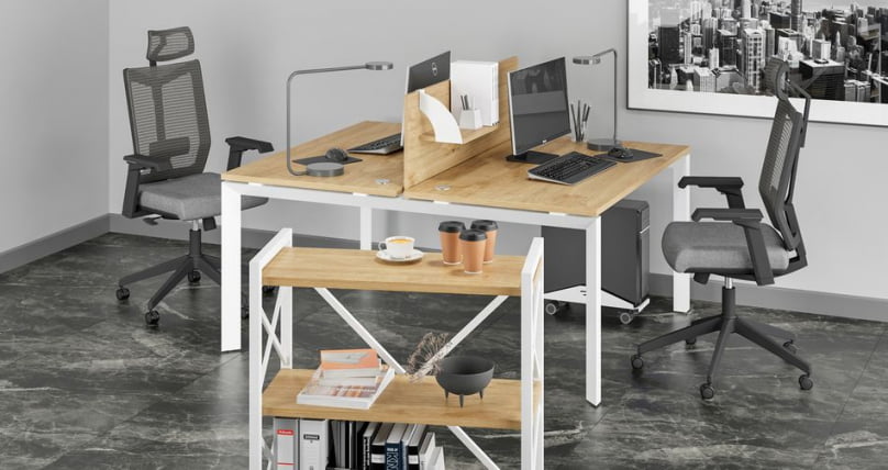 Стол рабочий LOFT VR.L-SRX-4.7 Металл белый Тиквуд светлый_1