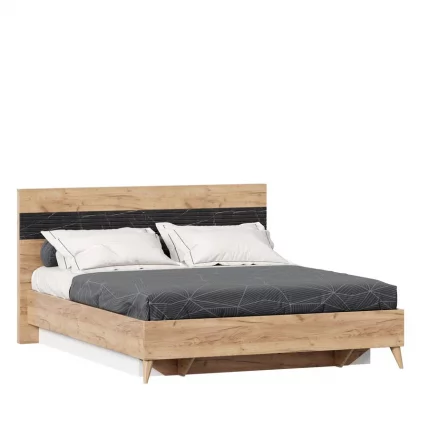 Кровать двуспальная 1600 Шелли с подъемным механизмом Дуб золотой Мрамор черный_0