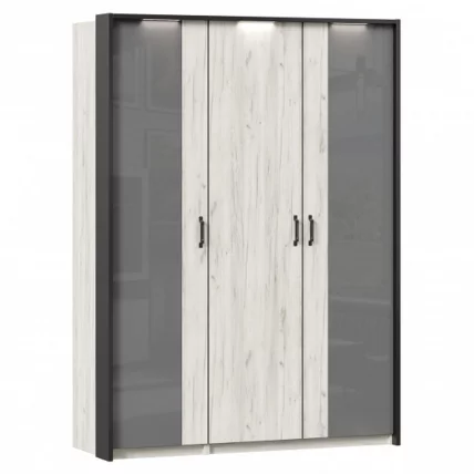 Шкаф трехстворчатый с комбинированными дверями и паспарту Техно 11 Дуб Крафт белый Серый шифер_0