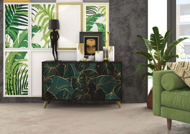Комод Фьюжн КМ-003 АРТ Угольный камень/TROPICAL_2