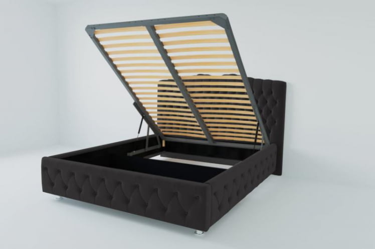 Мягкая интерьерная кровать &куот;Нягань&куот; с подъемным механизмом Материал фасада: Искусственная кожа; Спальное место: 800х2000 мм; Цвет фасада: Кольт Ч; Цвет корпуса: Кольт Ч / "Нягань"_0