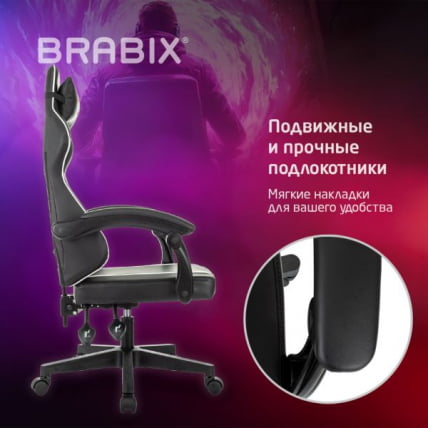 Кресло компьютерное BRABIX Shooter GM-123, 2 подушки, экокожа, черное/белое_11