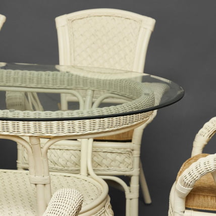 Комплект обеденный ANDREA GRAND (стол со стеклом+6 кресел+ подушки) TCH White (белый), Ткань рубчик, цвет кремовый_23