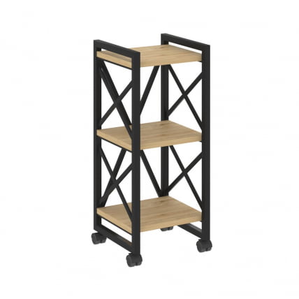 Стеллаж на колесных опорах - 3 полки LOFT  VR.L-MST.K-3.4 Металл черный Тиквуд светлый_0