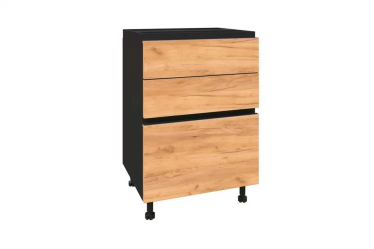 Тумба кухонная 600 с 3 ящиками ЛЮКС (4) Шервуд ЛД 281.580.000.013 Черная Дуб золотой_0