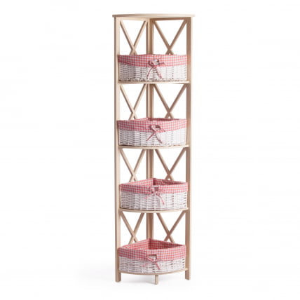 Угловая этажерка Secret De Maison ANGULAIRE 4 ( mod. PE-05 ) дерево павловния, мдф, 34x34x158см, white (белый), ткань - красная клетка_3