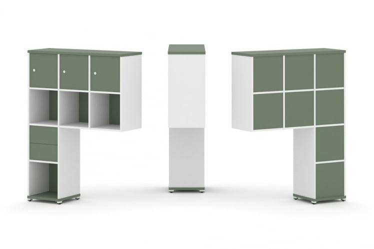 Надставка на стол высокая односторонняя + задняя стенка (8 шт.) + распашной фасад (3 шт.) + блок с 2-мя ящиками (1 шт.) CONCEPT CN.ONV-004 Кобо Белый бриллиант Белый металл_0