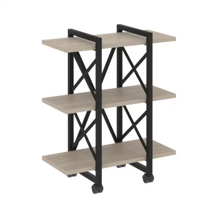 Стеллаж на колесных опорах - 3 полки LOFT  VR.L-MST.K-3.4V Металл черный Дуб Аттик_0