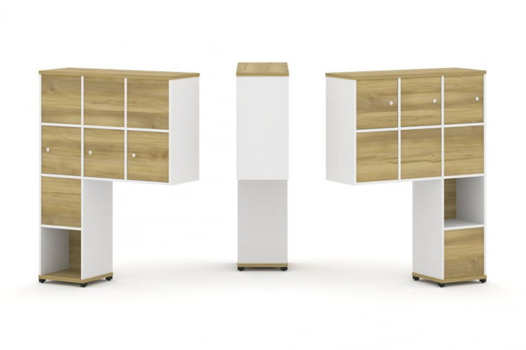 Надставка на стол высокая двухсторонняя + задняя стенка (8 шт.) + распашной фасад (6 шт.) CONCEPT CN.DNV-009 Дуб Винченцо Белый бриллиант Черный металл_0