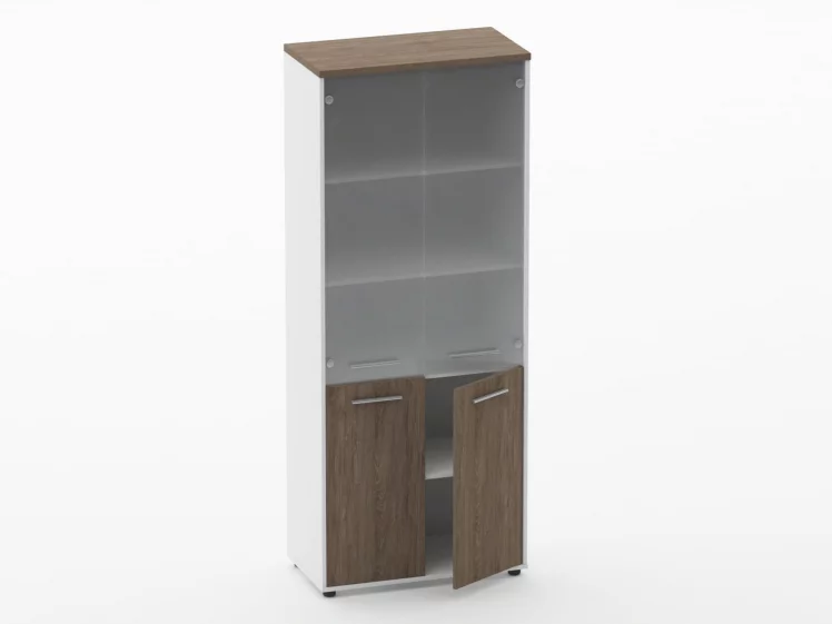 Шкаф 4 широкий верх стеклянные двери, низ закрытый Deka 10.19.171 Дуб Верцаска/Белый_1