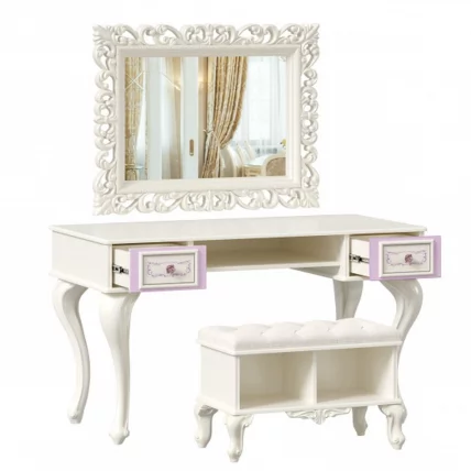 Стол письменный с зеркалом и банкеткой Маркиза 06 Алебастр Шампань_1