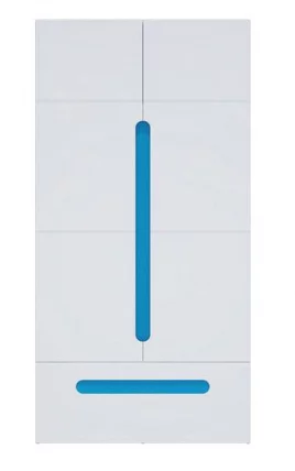 Шкаф двустворчатый с ящиками Палермо Юниор 07 Белый глянец Ясень шимо светлый Синий_1