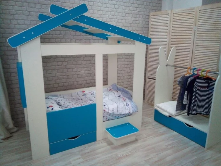 Стеллаж-вешалка Зайка Белый-Лазурь_1