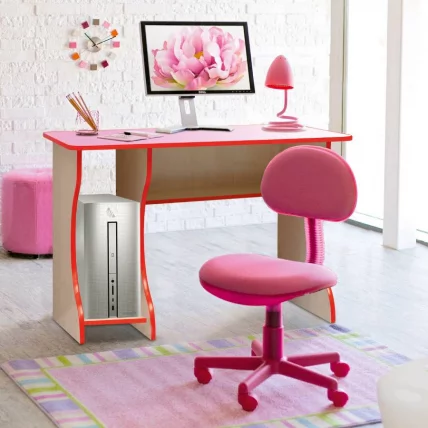 Стол компьютерный Юниор-11.3 Дуб молочный/Ярко-розовый_0