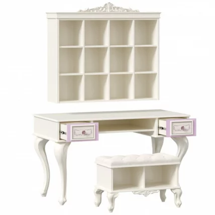 Стол письменный с полкой навесной и банкеткой Маркиза 04 Алебастр Шампань_0