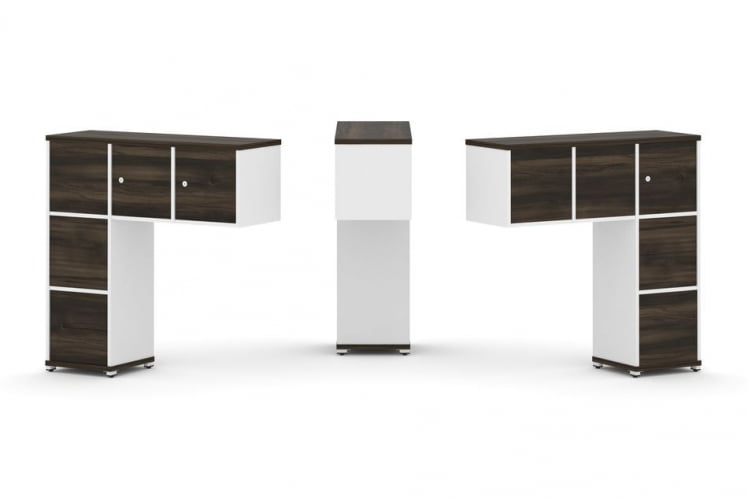 Надставка на стол низкая двухсторонняя + задняя стенка (5 шт.) + блок с 2-мя ящиками (2 шт.) + распашной фасад (3 шт.) CONCEPT CN.DNN-005 Дуб Мали Белый бриллиант Белый металл_0