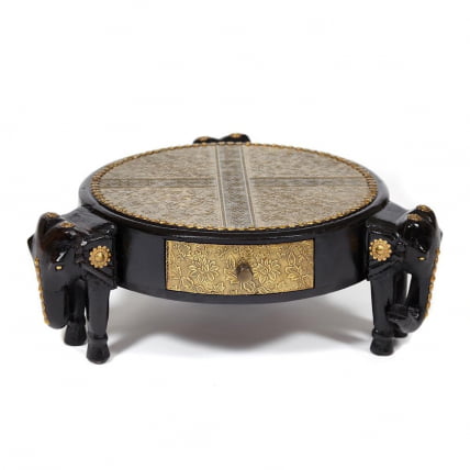 Столик Secret De Maison 3 SLONA ( mod. ND-005) дерево манго/латунная чеканка, Dia 48. В 19 см, этническая роспись_1